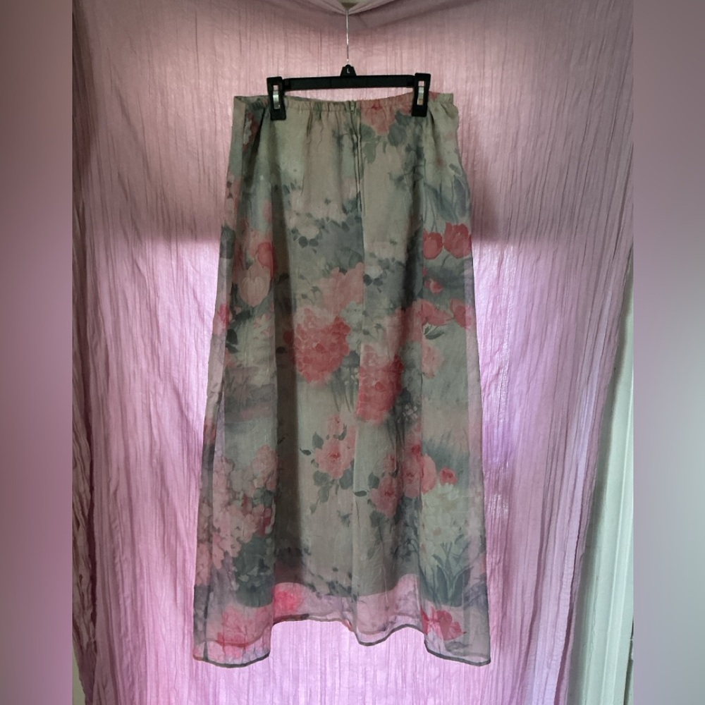 dressbarn Floral Maxi Skirt in Pink and Gray